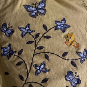 Warner Bros. Yellow Tee with Blue Butterfly and Character Design